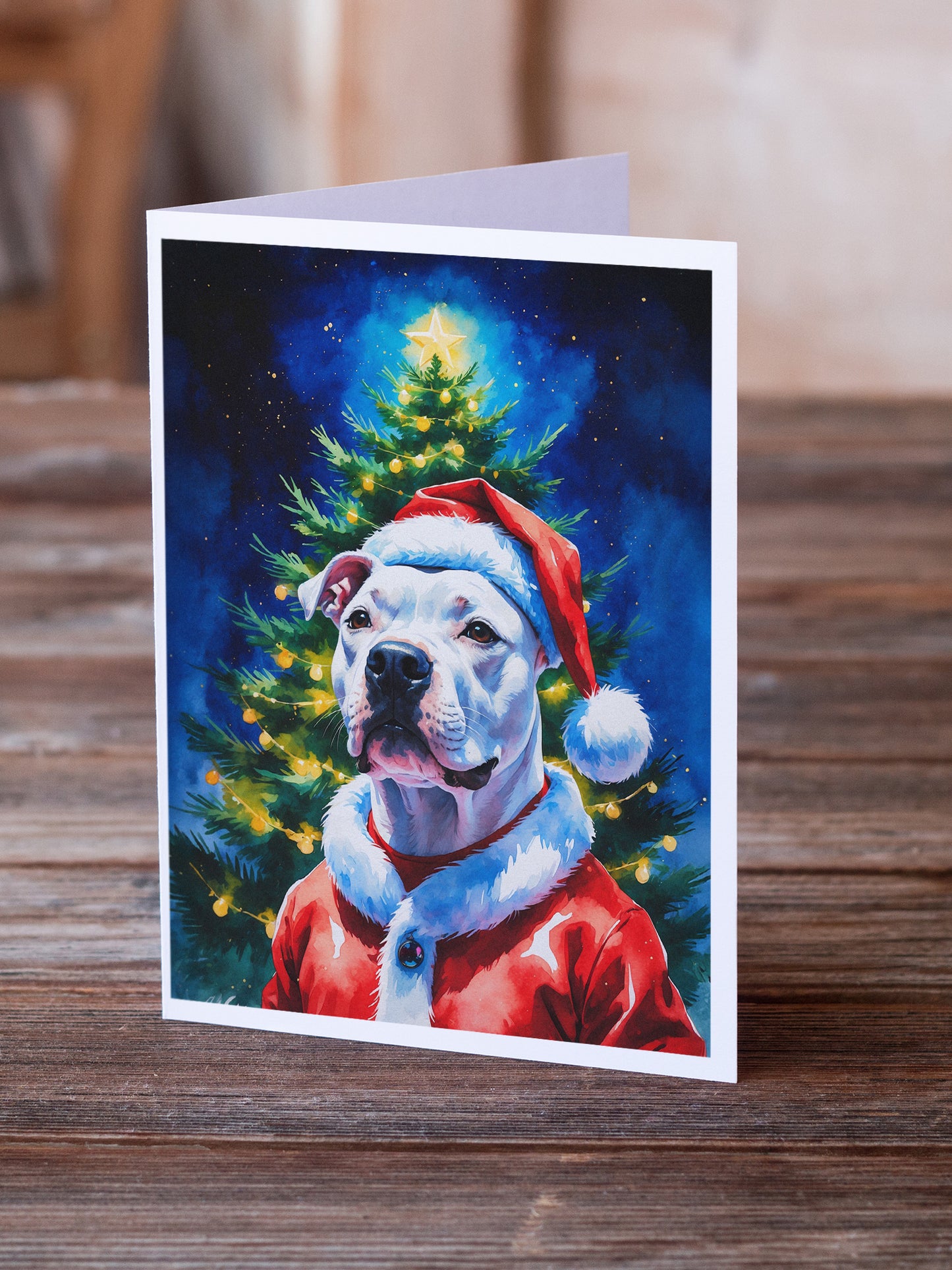 White Pit Bull Terrier Christmas Greeting Cards Pack of 8