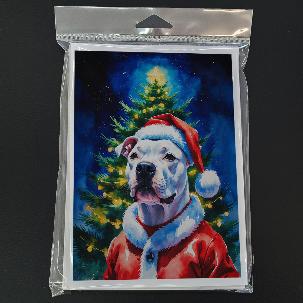 White Pit Bull Terrier Christmas Greeting Cards Pack of 8