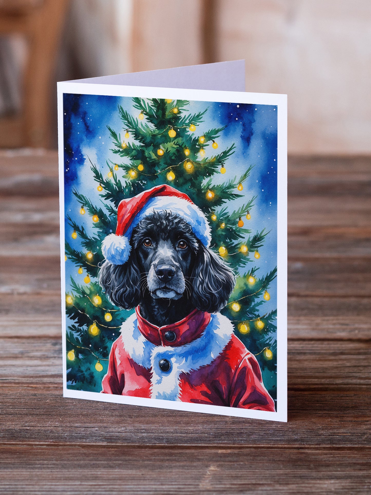 Black Poodle Christmas Greeting Cards Pack of 8
