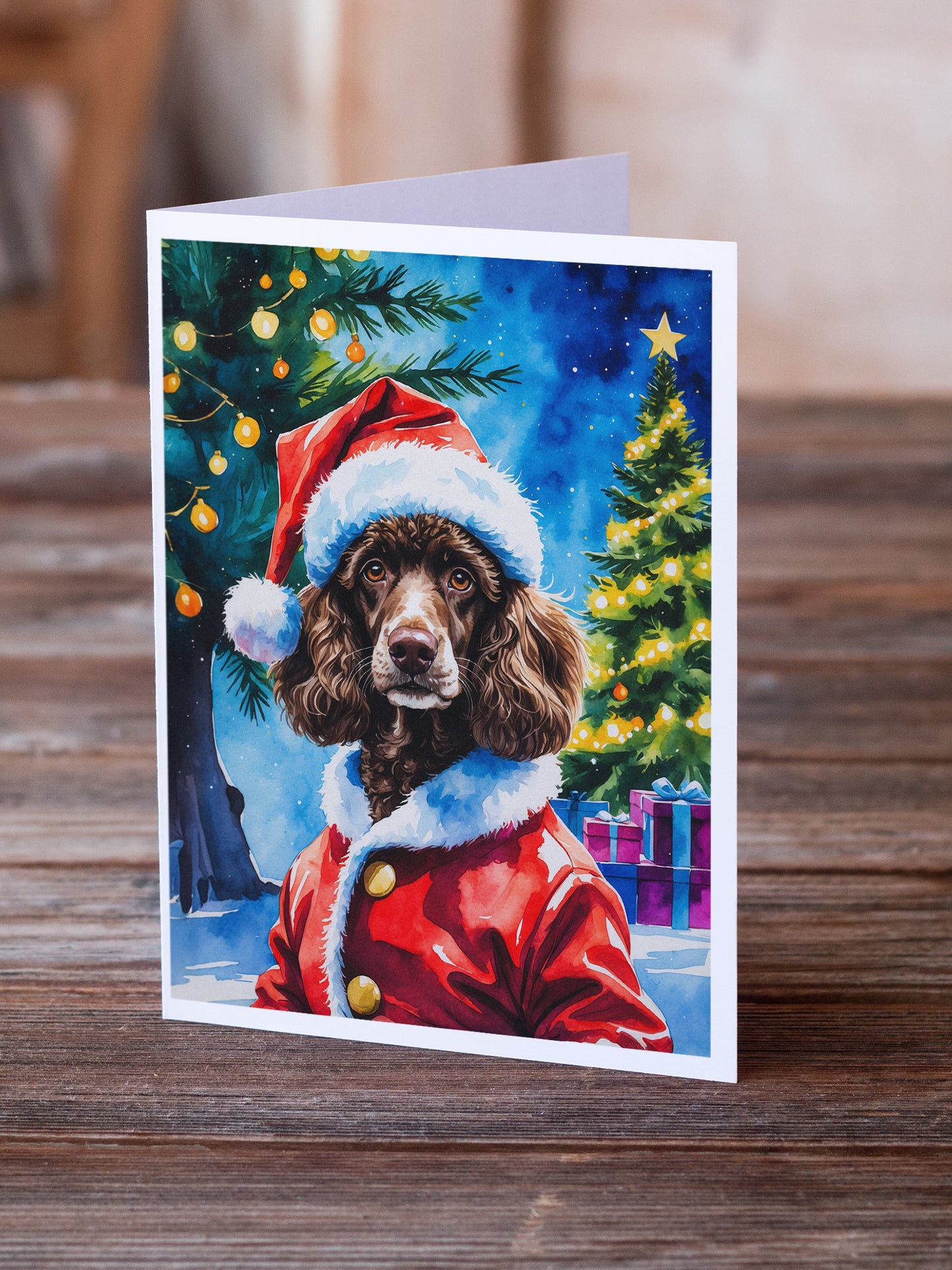 Chocolate Poodle Christmas Greeting Cards Pack of 8