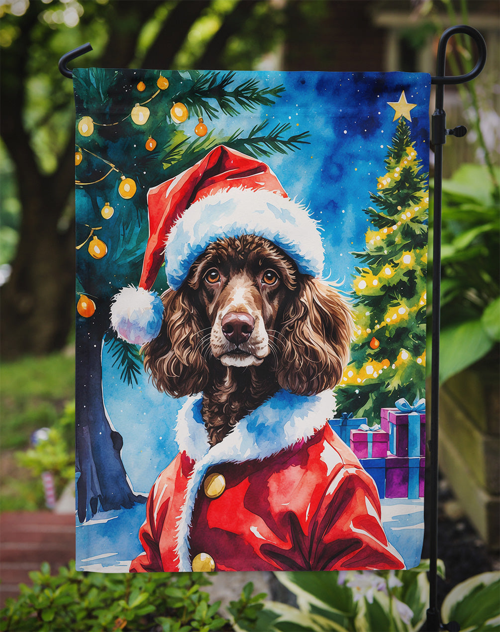 Chocolate Poodle Christmas Garden Flag