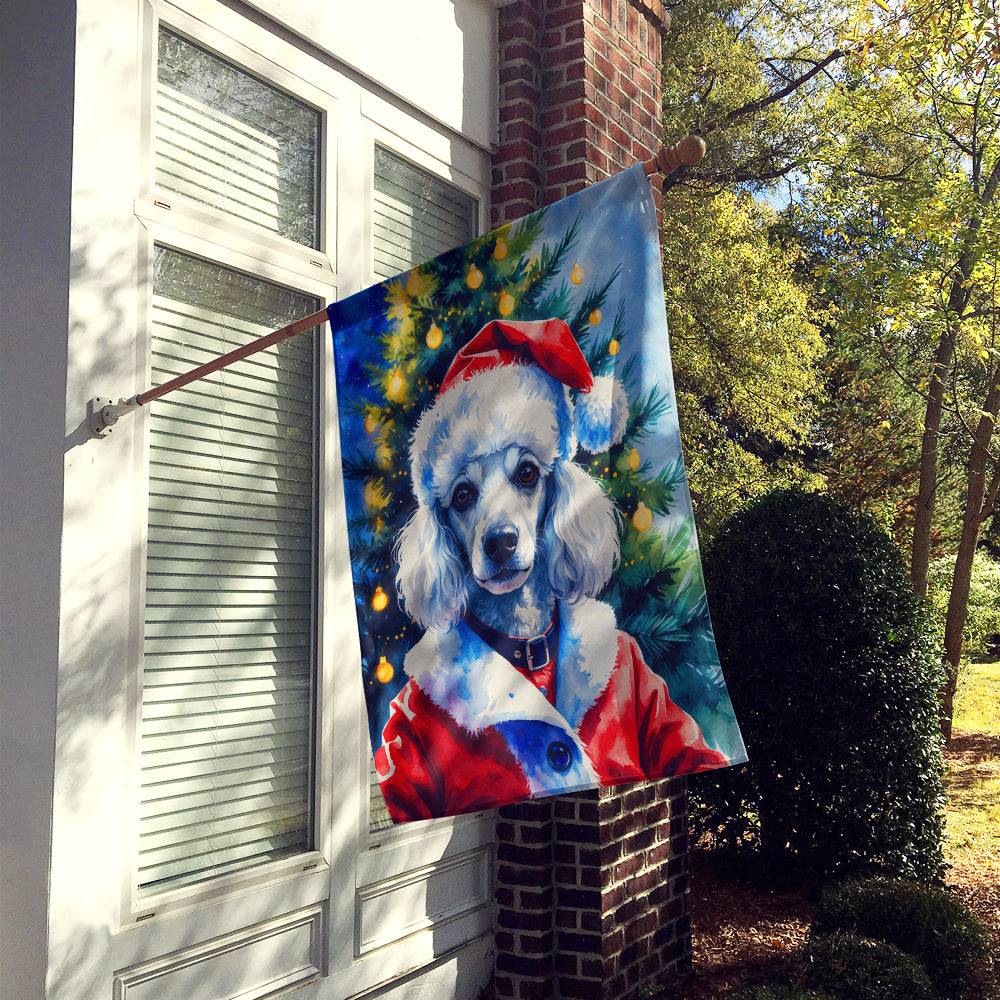 White Poodle Christmas House Flag