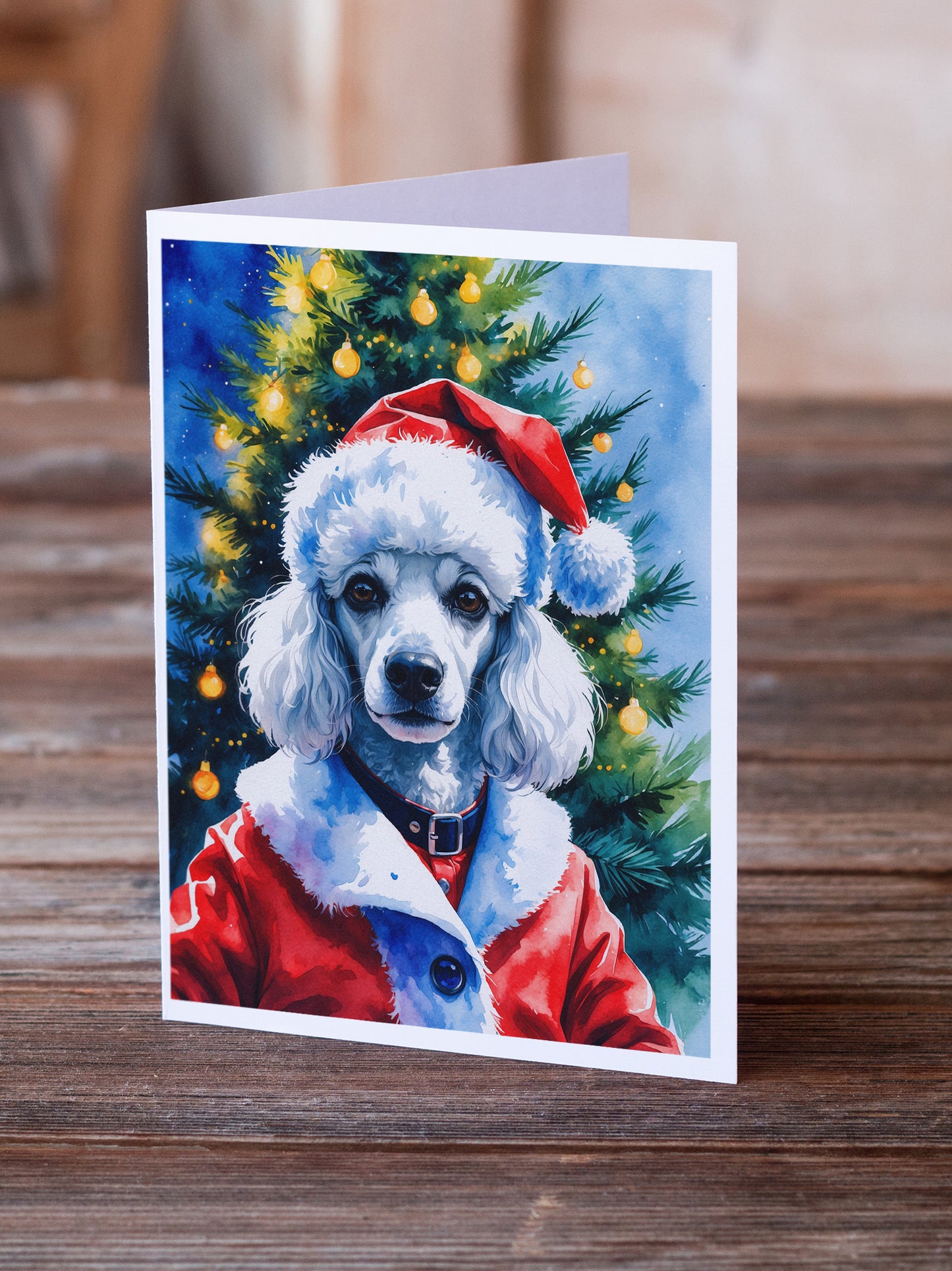 White Poodle Christmas Greeting Cards Pack of 8