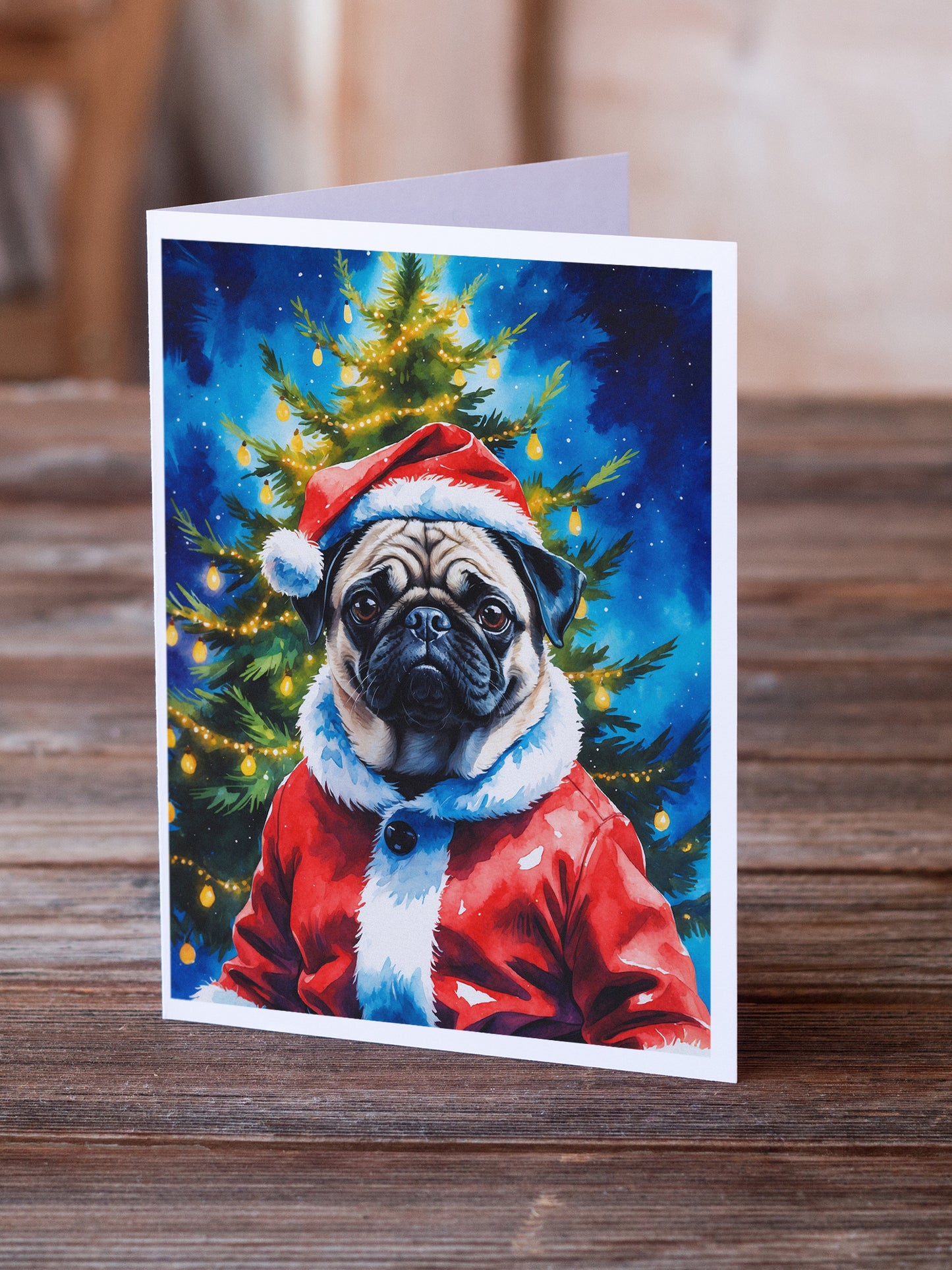 Pug Christmas Greeting Cards Pack of 8