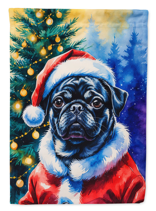 Buy this Black Pug Christmas House Flag