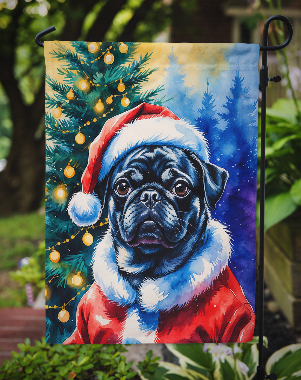 Black Pug Christmas Garden Flag