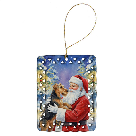 Buy this Airedale Terrier with Santa Claus Porcelain Ornament