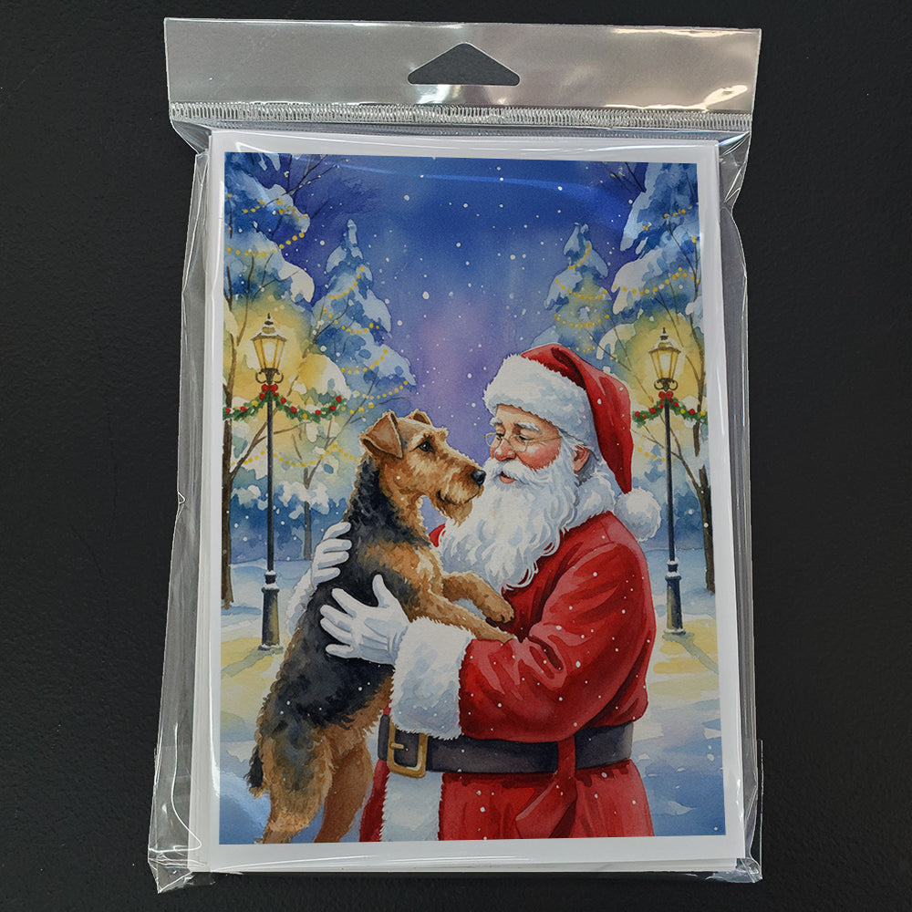 Airedale Terrier with Santa Claus Greeting Cards Pack of 8