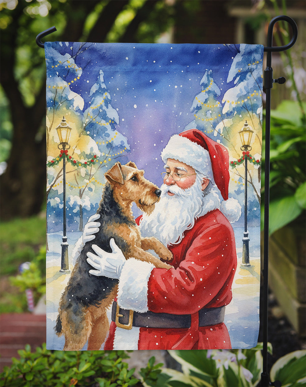 Airedale Terrier with Santa Claus Garden Flag