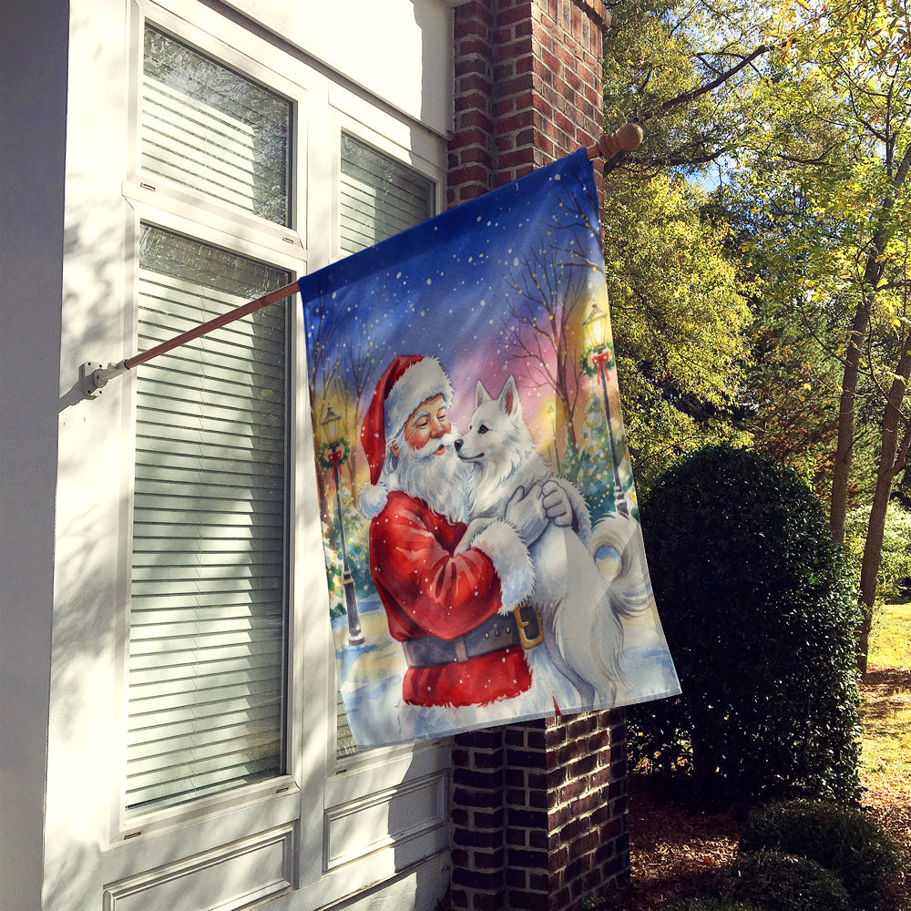 American Eskimo with Santa Claus House Flag