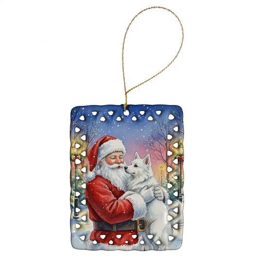 Buy this American Eskimo with Santa Claus Porcelain Ornament