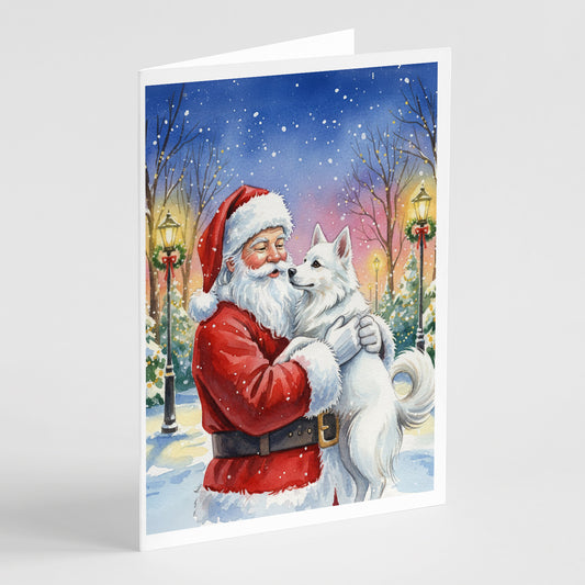 Buy this American Eskimo with Santa Claus Greeting Cards Pack of 8