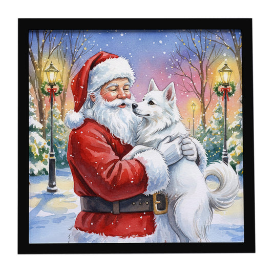 Buy this American Eskimo with Santa Claus Framed Metal Print