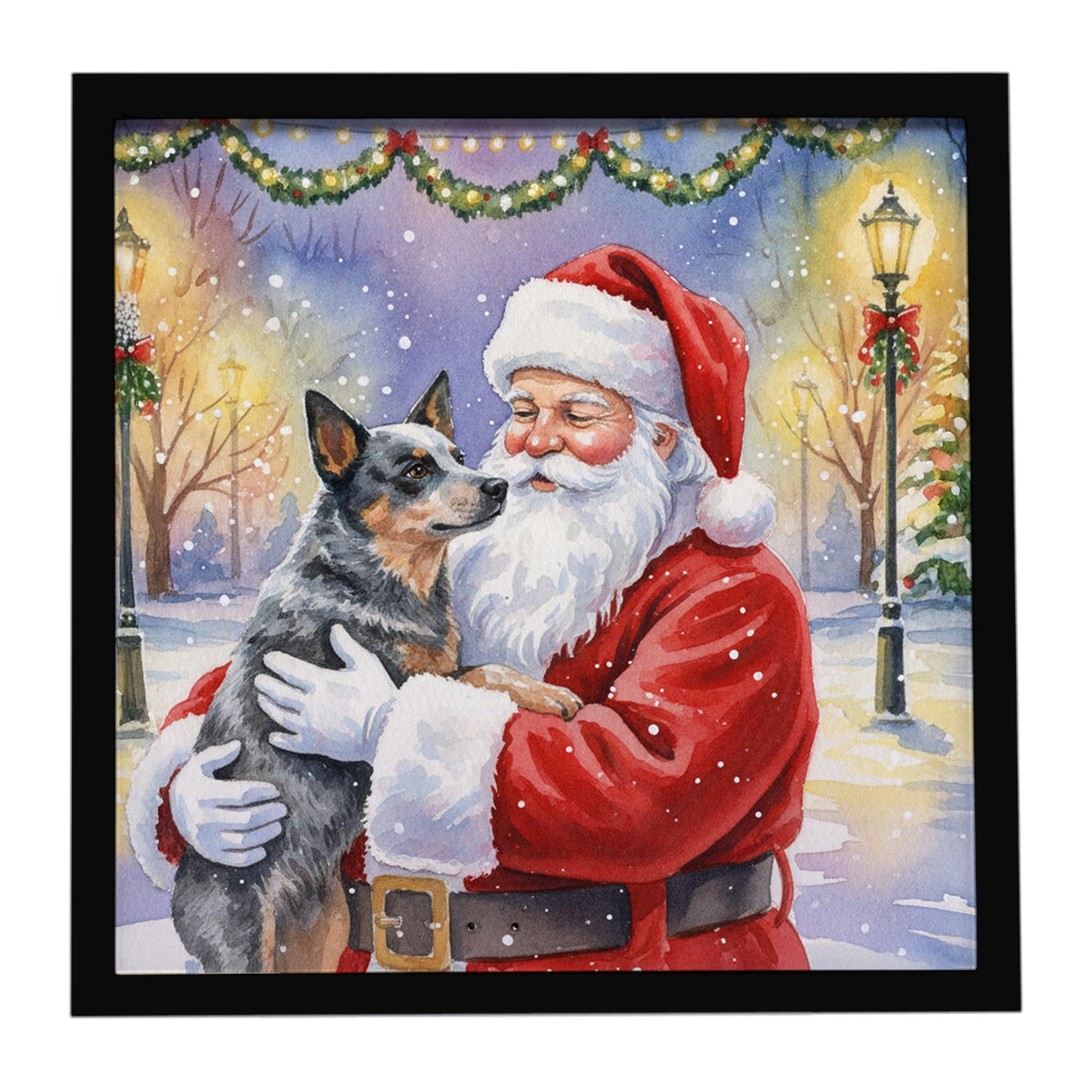 Buy this Australian Cattle Dog with Santa Claus Framed Metal Print