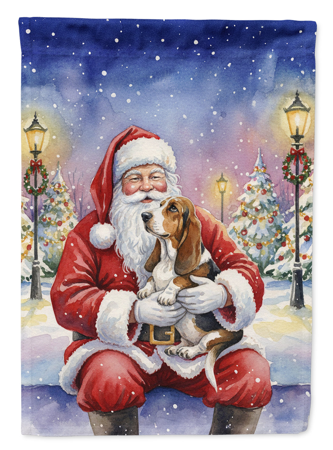 Buy this Basset Hound with Santa Claus House Flag