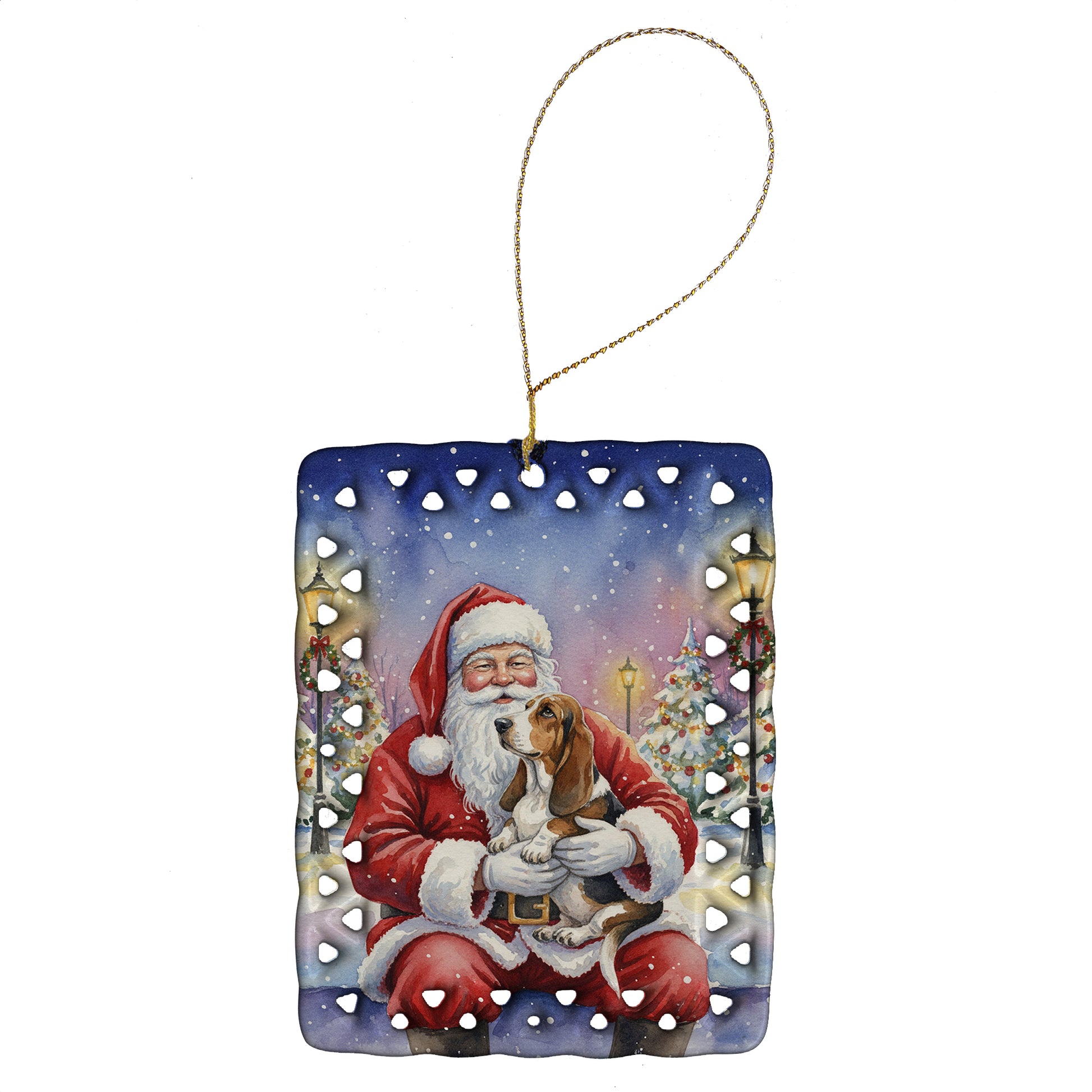 Buy this Basset Hound with Santa Claus Porcelain Ornament
