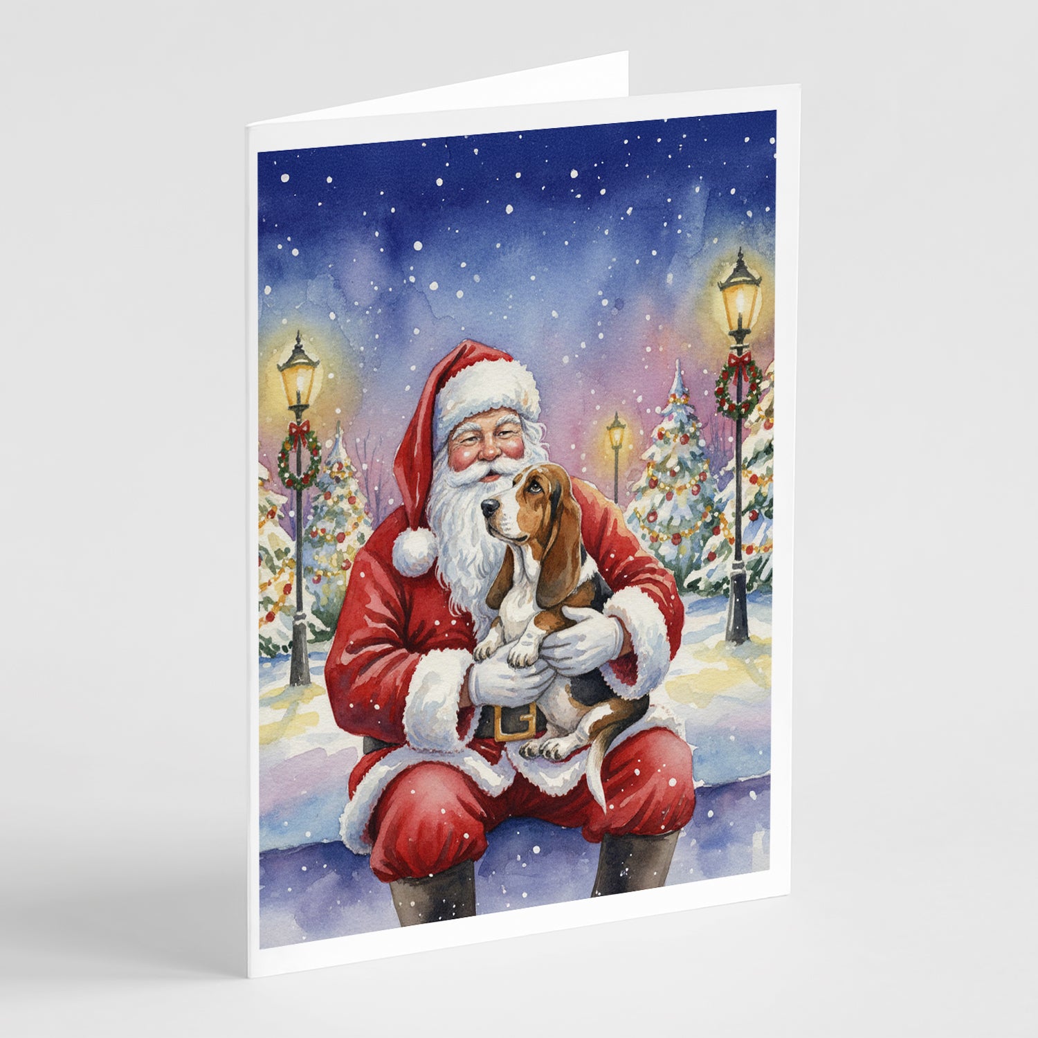 Buy this Basset Hound with Santa Claus Greeting Cards Pack of 8