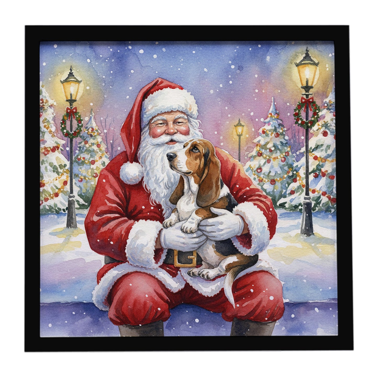 Buy this Basset Hound with Santa Claus Framed Metal Print