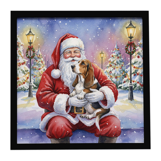 Buy this Basset Hound with Santa Claus Framed Metal Print