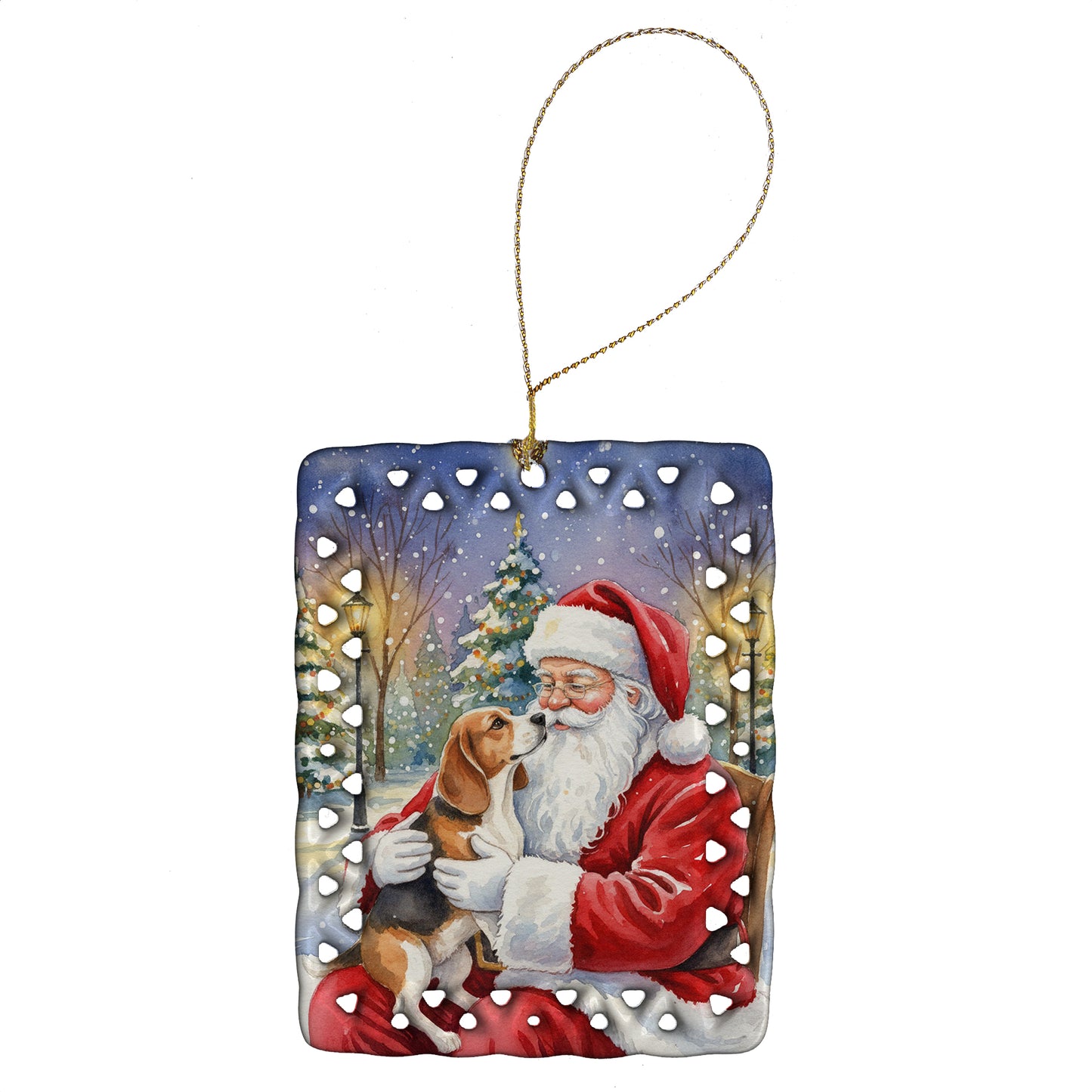 Buy this Beagle with Santa Claus Porcelain Ornament