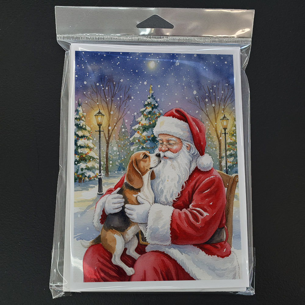 Beagle with Santa Claus Greeting Cards Pack of 8