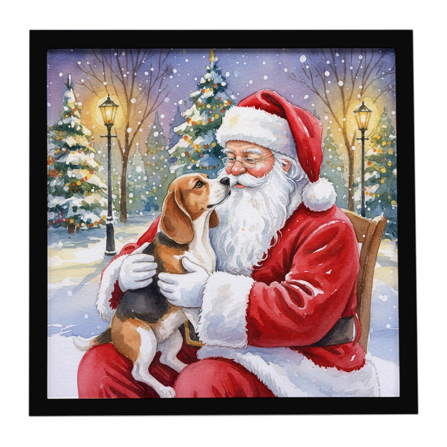 Buy this Beagle with Santa Claus Framed Metal Print