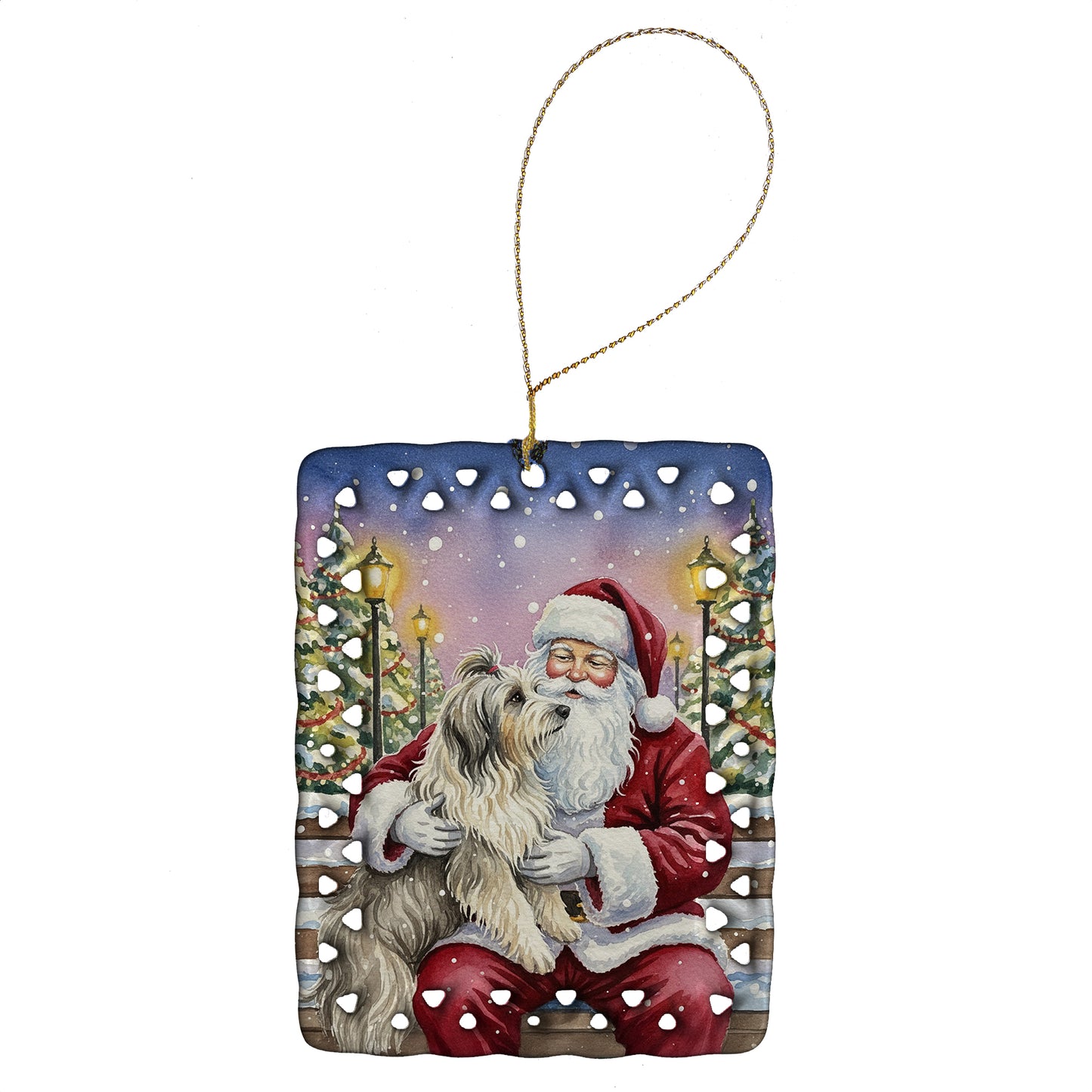 Buy this Bearded Collie with Santa Claus Porcelain Ornament