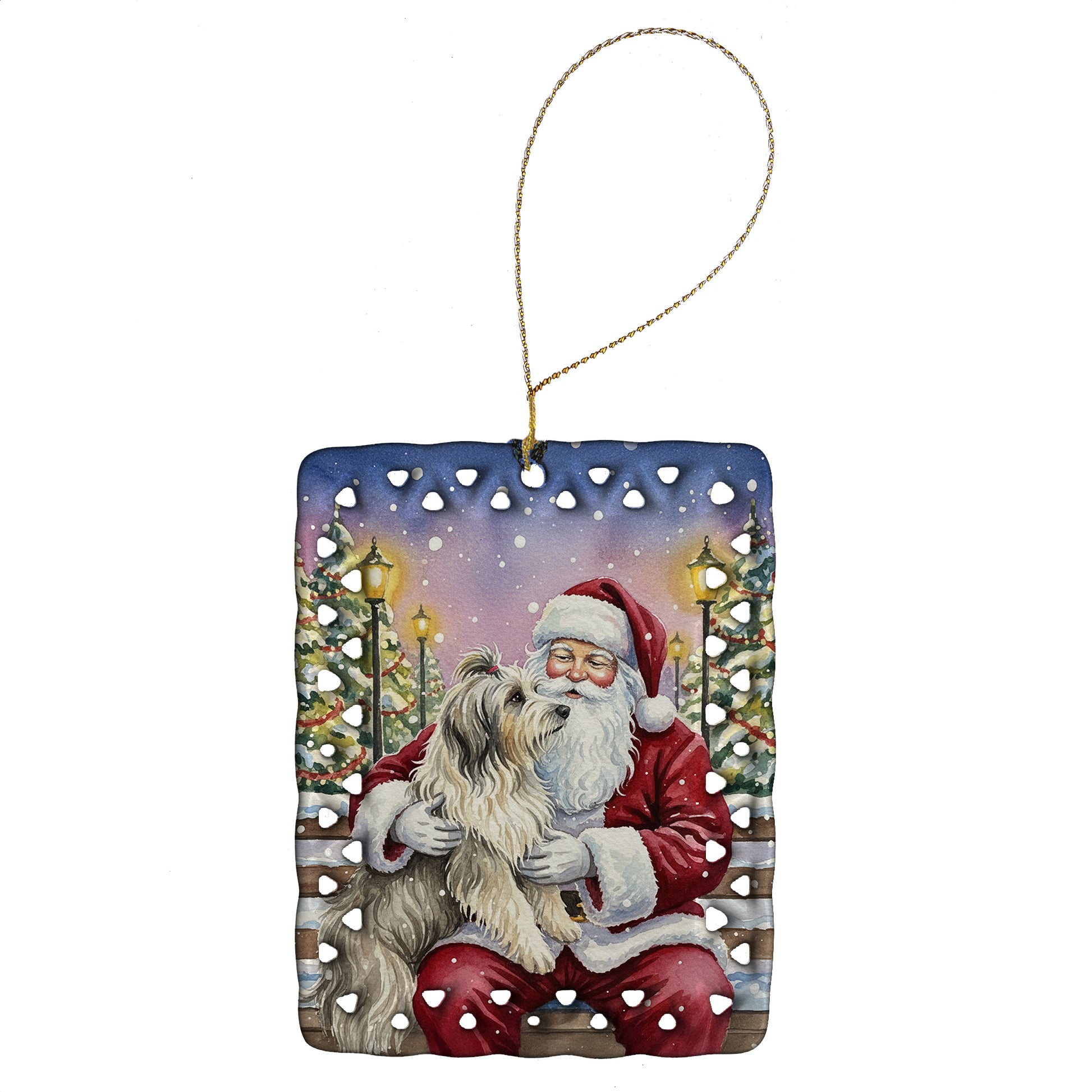 Buy this Bearded Collie with Santa Claus Porcelain Ornament