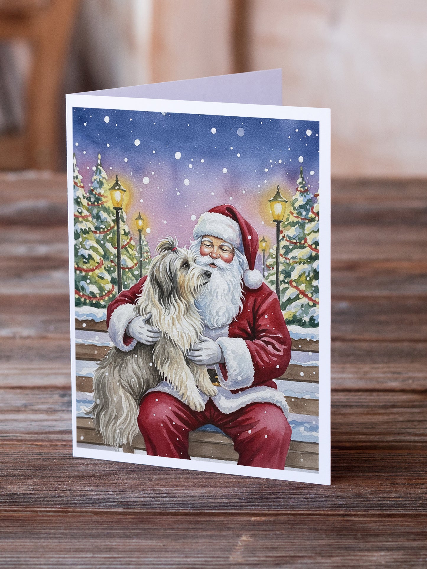 Bearded Collie with Santa Claus Greeting Cards Pack of 8