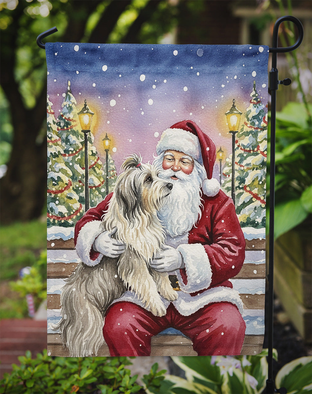 Bearded Collie with Santa Claus Garden Flag
