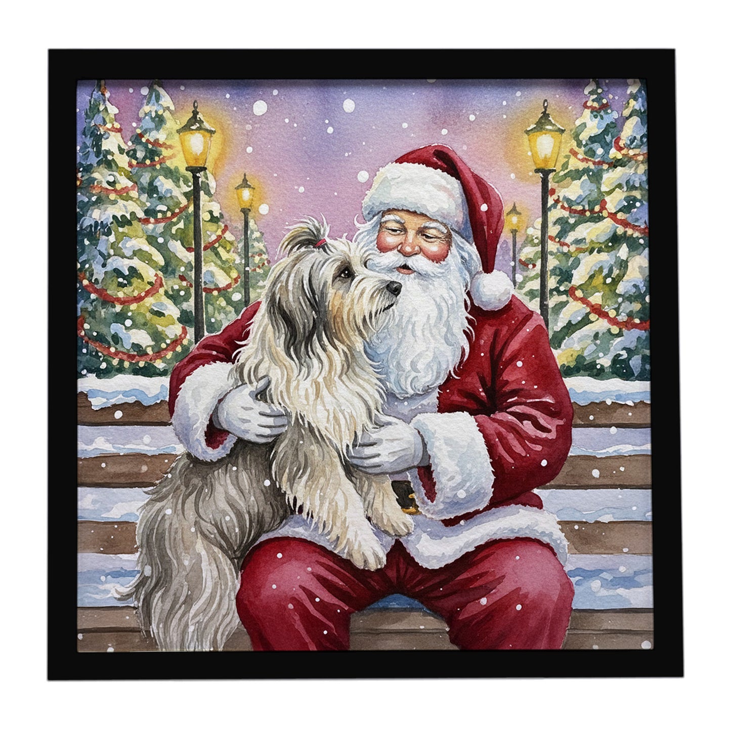 Buy this Bearded Collie with Santa Claus Framed Metal Print