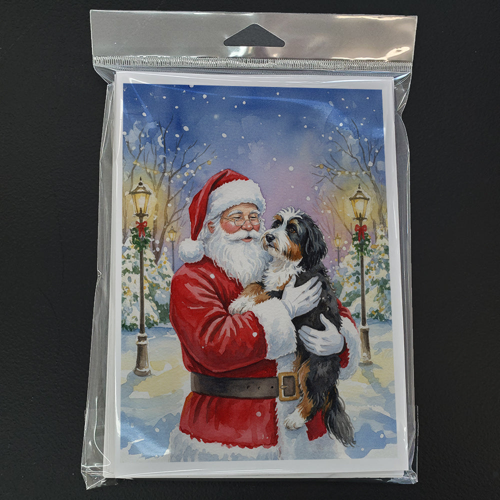 Bernedoodle with Santa Claus Greeting Cards Pack of 8