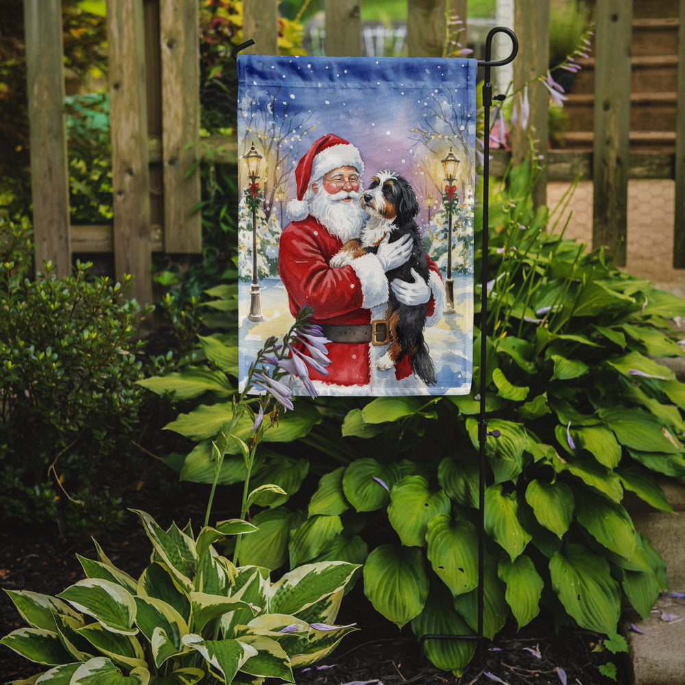 Bernedoodle with Santa Claus Garden Flag