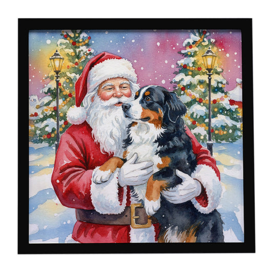 Buy this Bernese Mountain Dog with Santa Claus Framed Metal Print