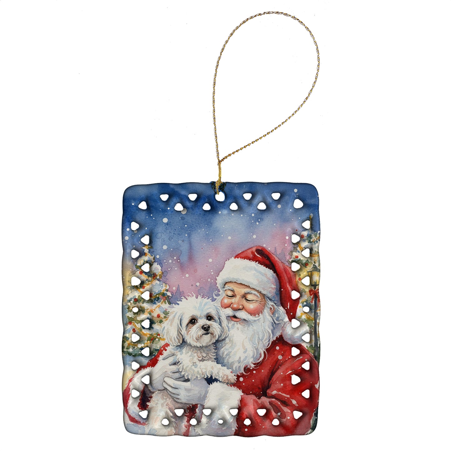 Buy this Bichon Frise with Santa Claus Porcelain Ornament
