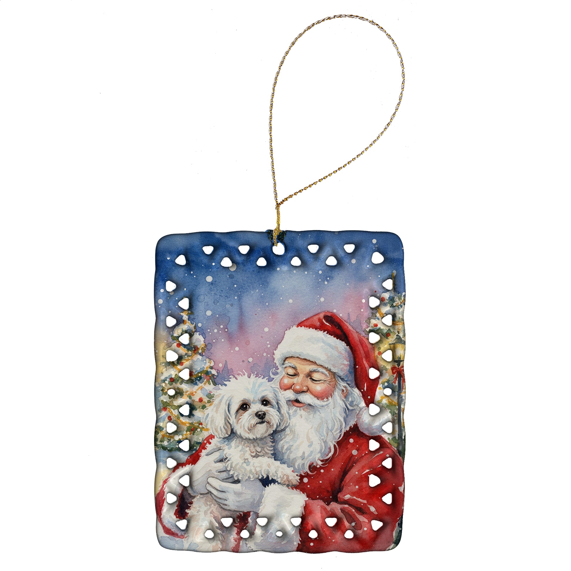 Buy this Bichon Frise with Santa Claus Porcelain Ornament