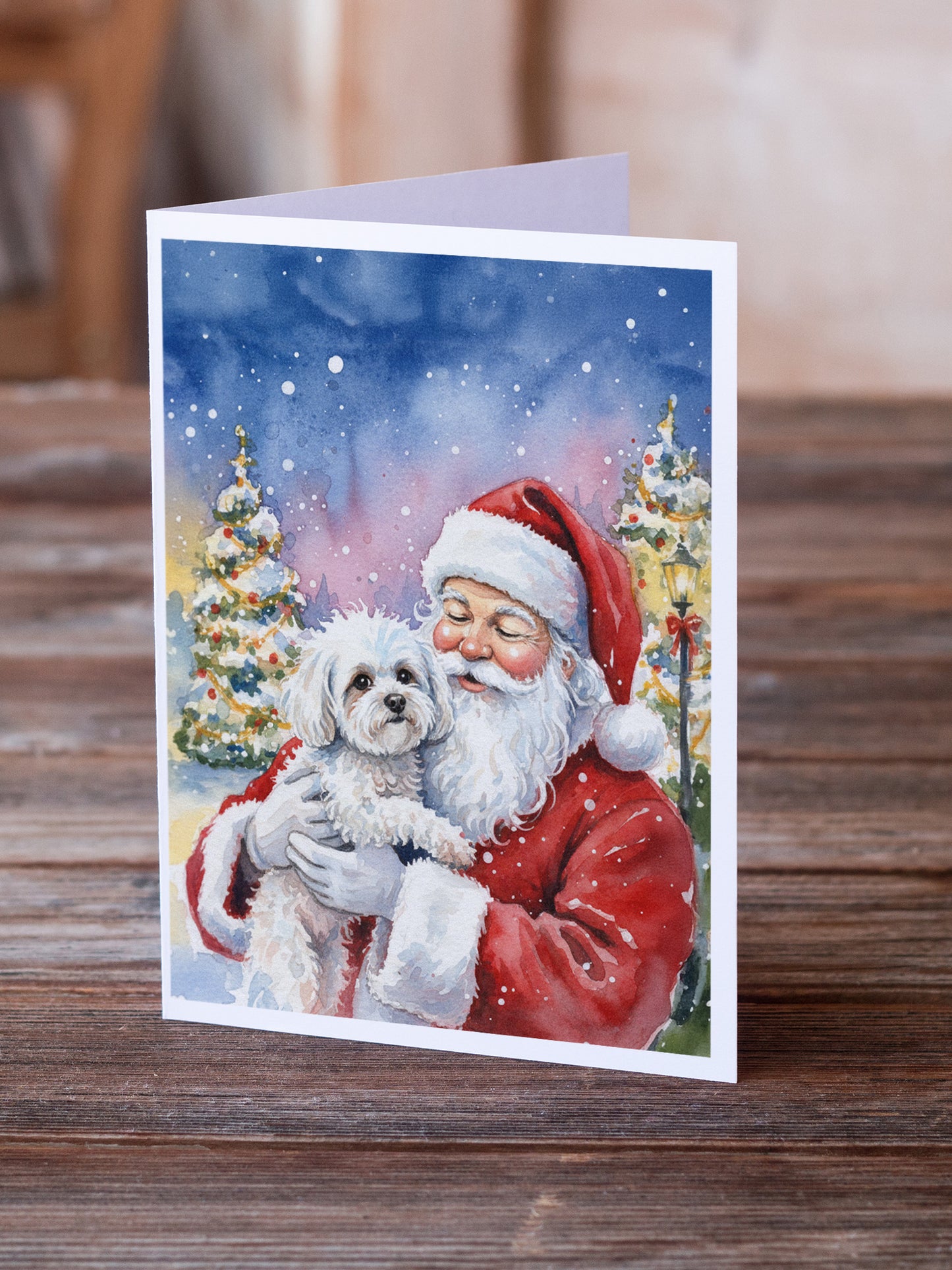 Bichon Frise with Santa Claus Greeting Cards Pack of 8