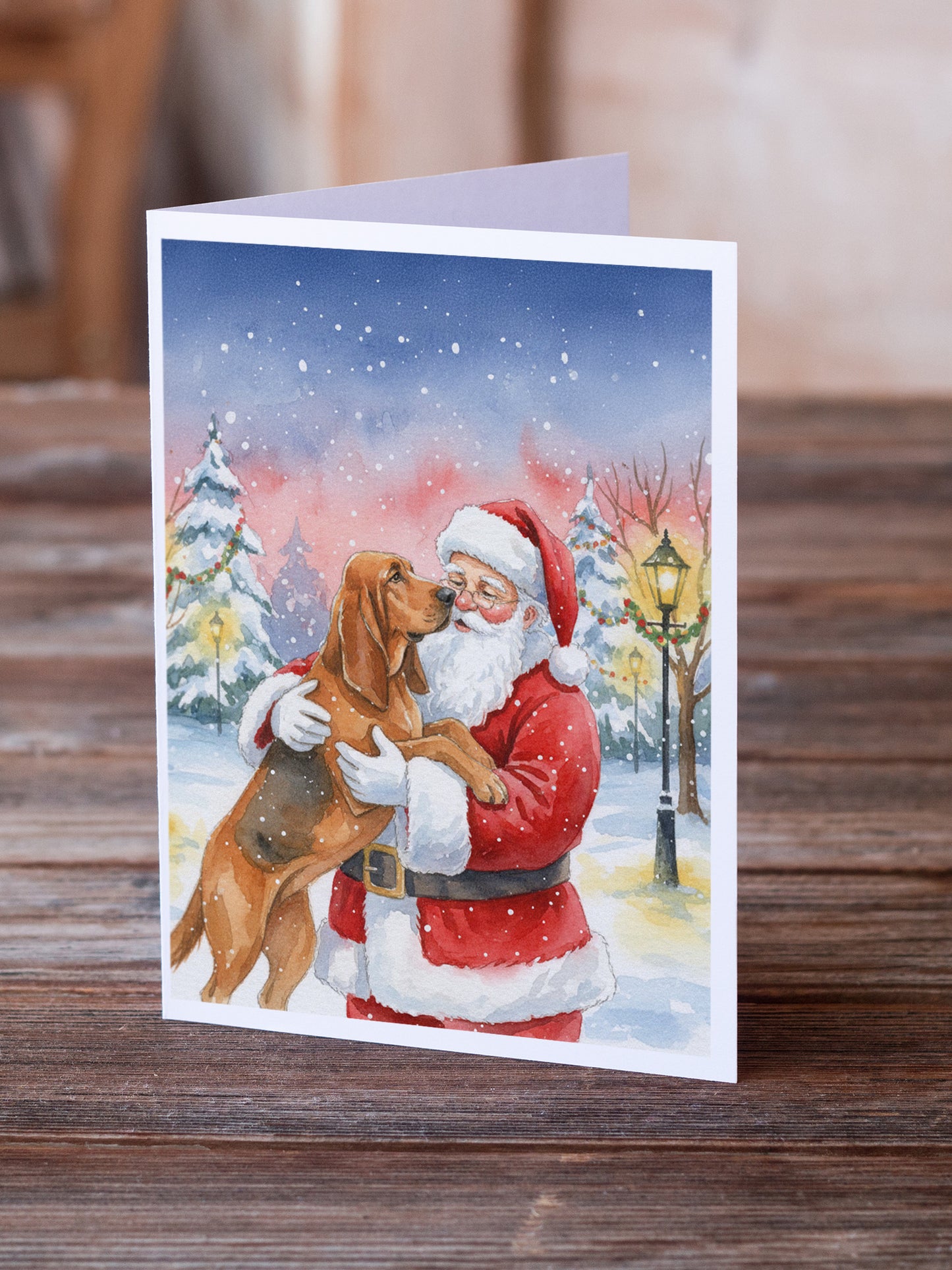 Bloodhound with Santa Claus Greeting Cards Pack of 8