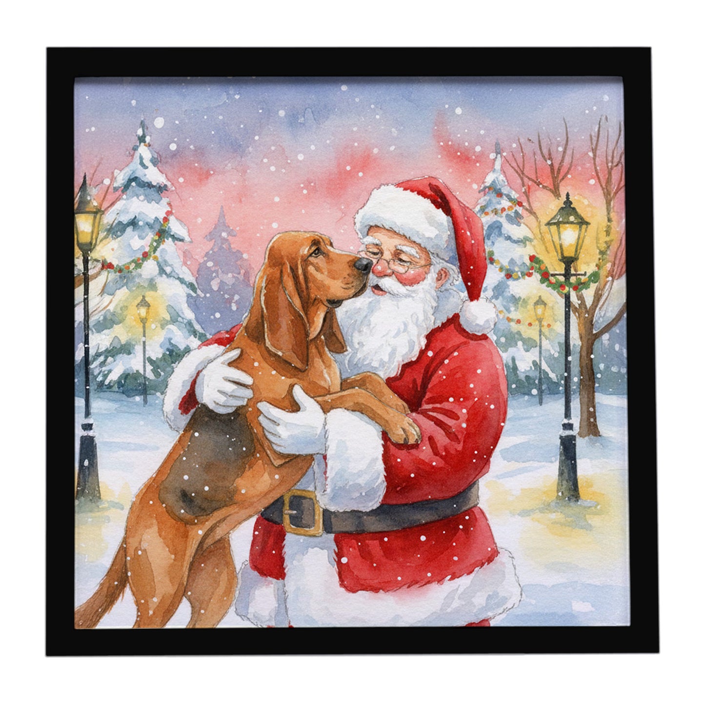 Buy this Bloodhound with Santa Claus Framed Metal Print