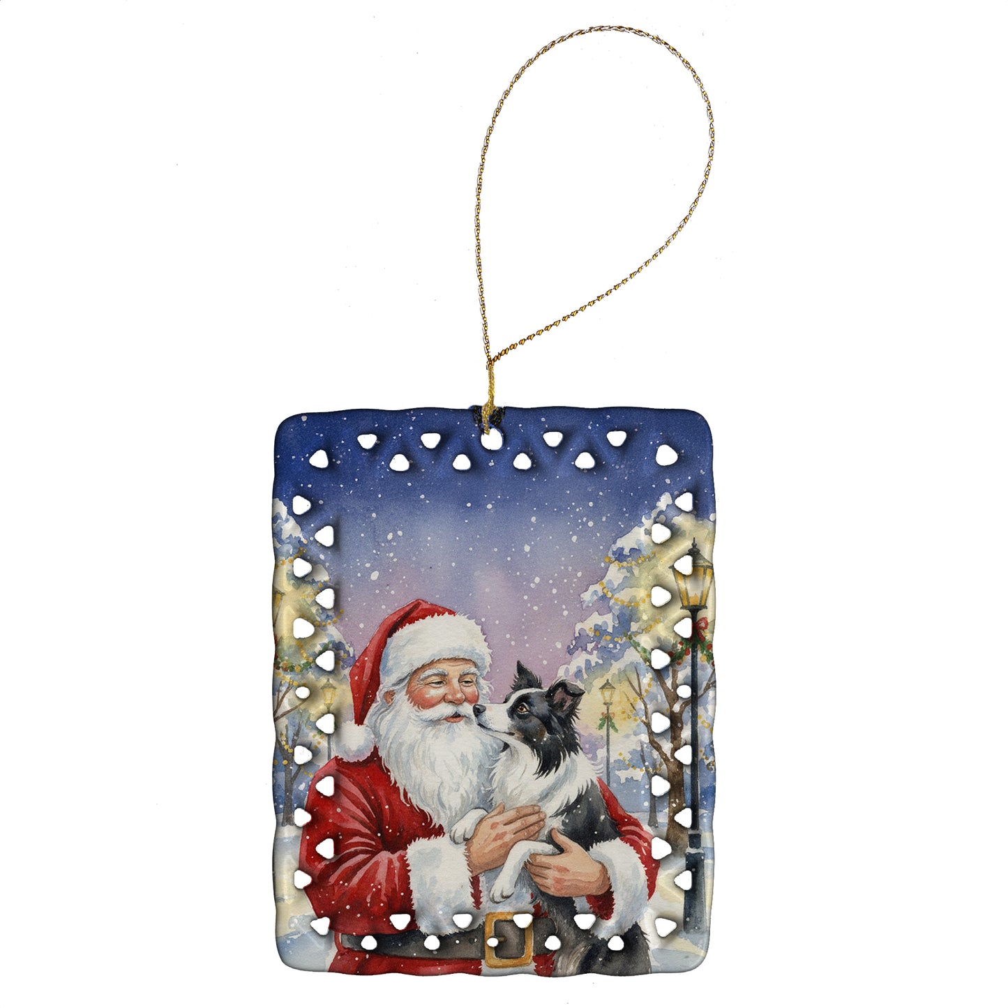 Buy this Border Collie with Santa Claus Porcelain Ornament