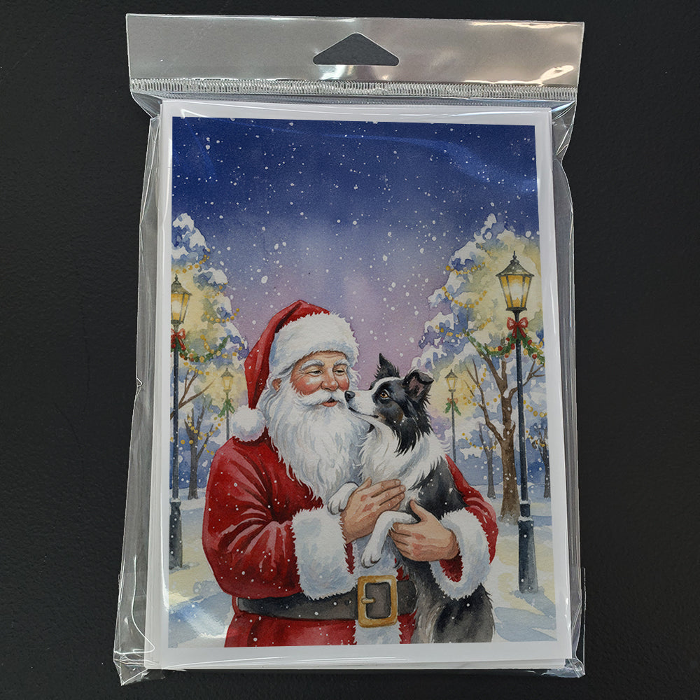 Border Collie with Santa Claus Greeting Cards Pack of 8