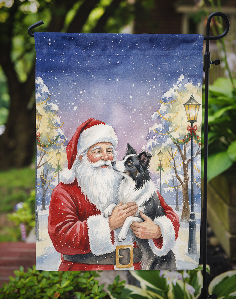 Border Collie with Santa Claus Garden Flag