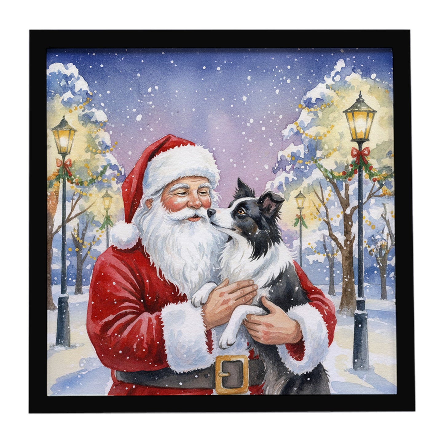 Buy this Border Collie with Santa Claus Framed Metal Print