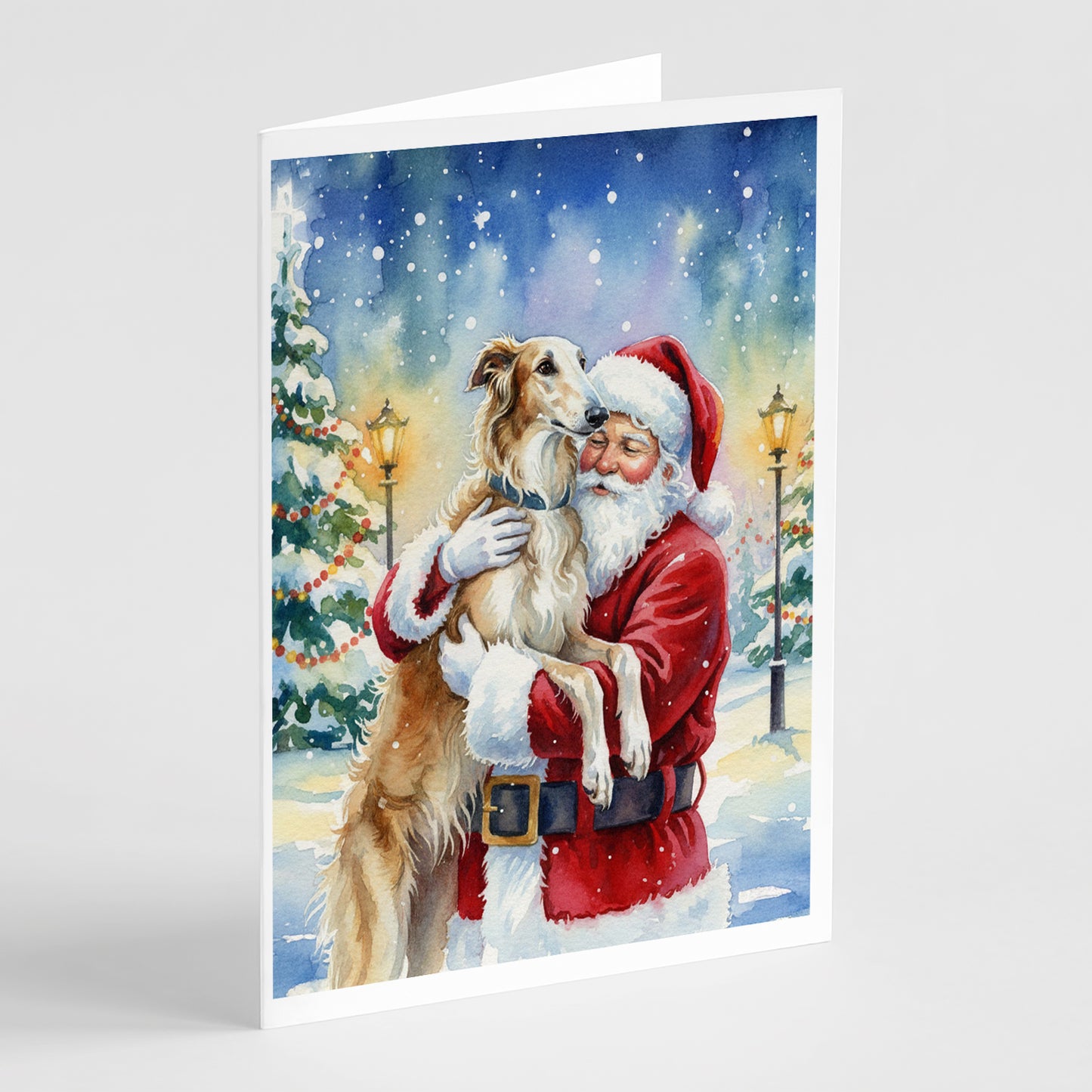 Buy this Borzoi/ with Santa Claus Greeting Cards Pack of 8