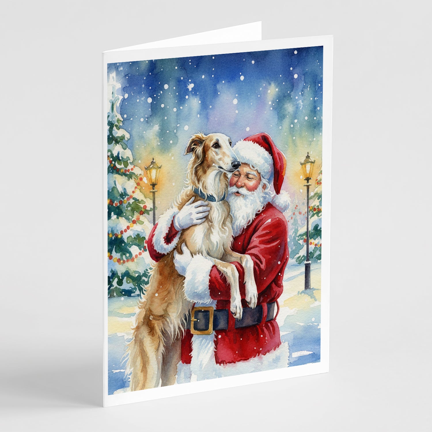 Buy this Borzoi/ with Santa Claus Greeting Cards Pack of 8