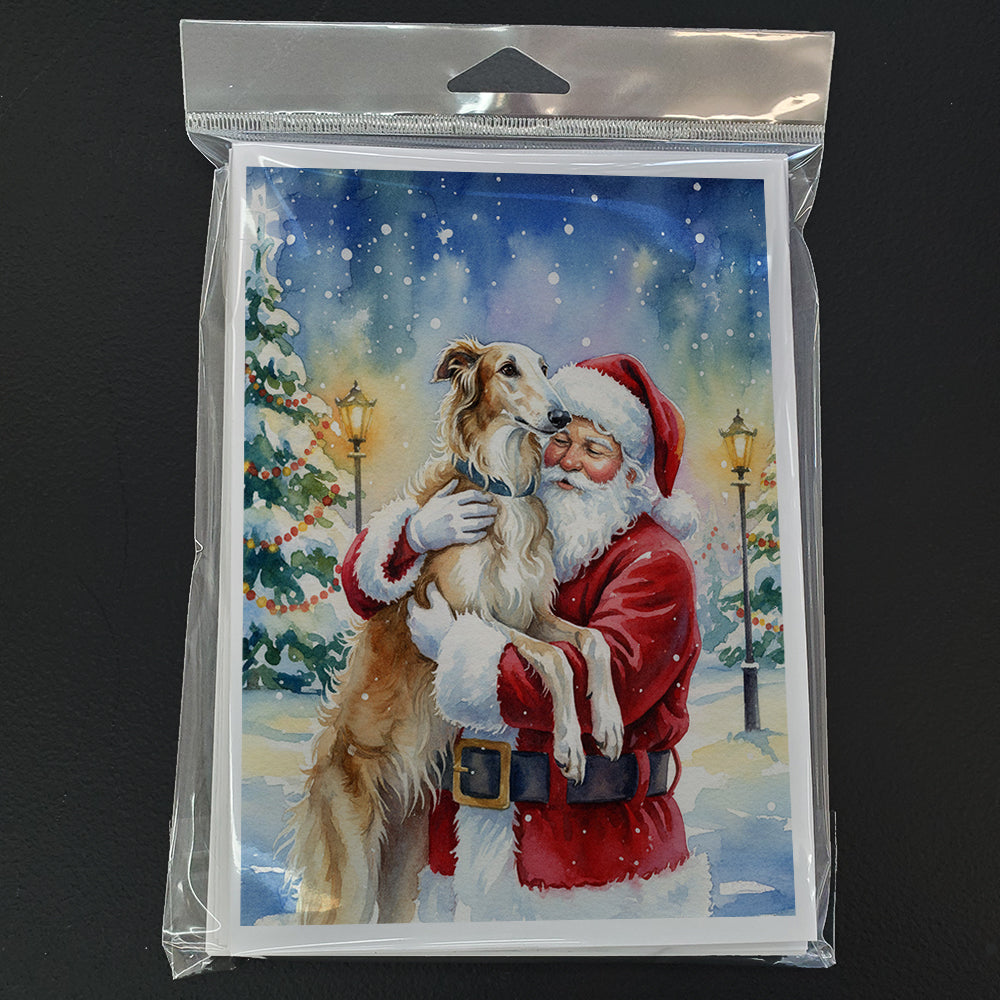 Borzoi/ with Santa Claus Greeting Cards Pack of 8