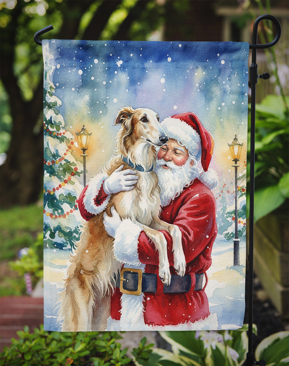 Borzoi/ with Santa Claus Garden Flag