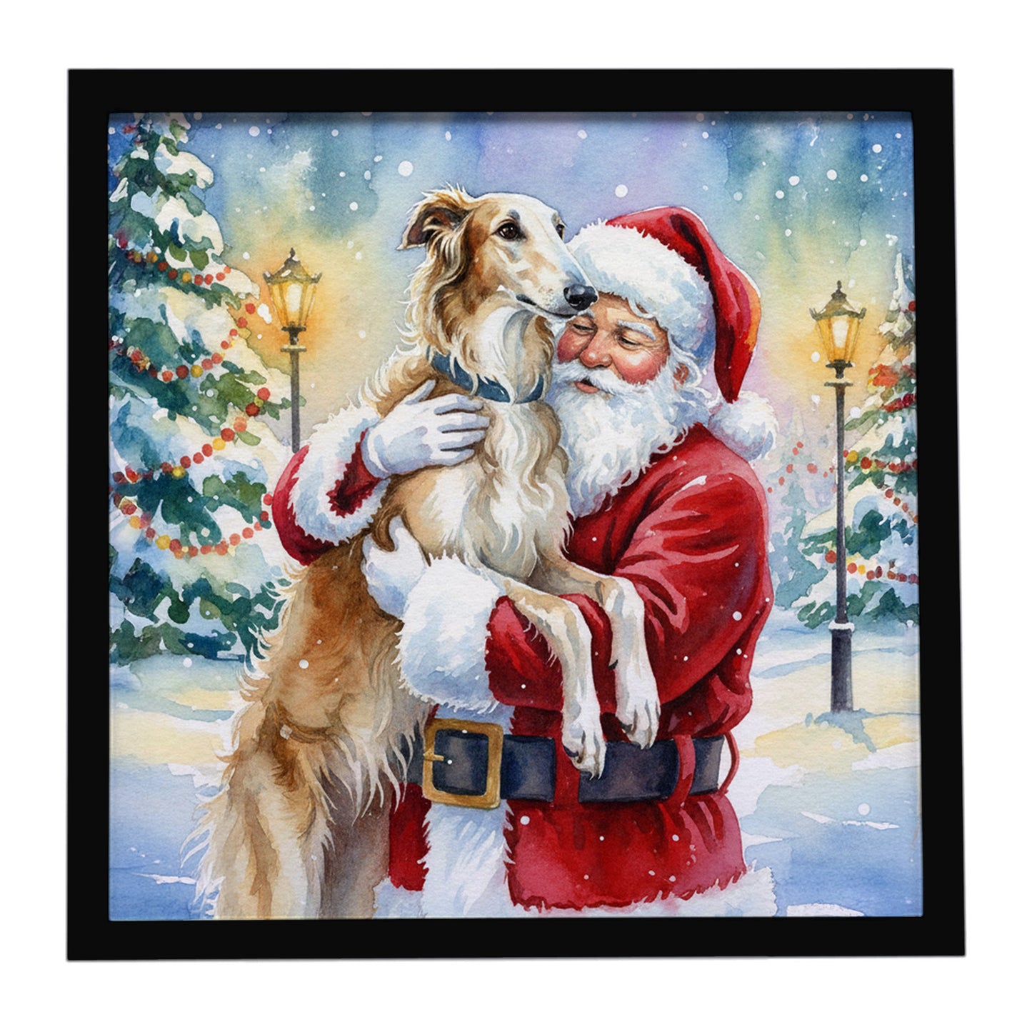 Buy this Borzoi/ with Santa Claus Framed Metal Print