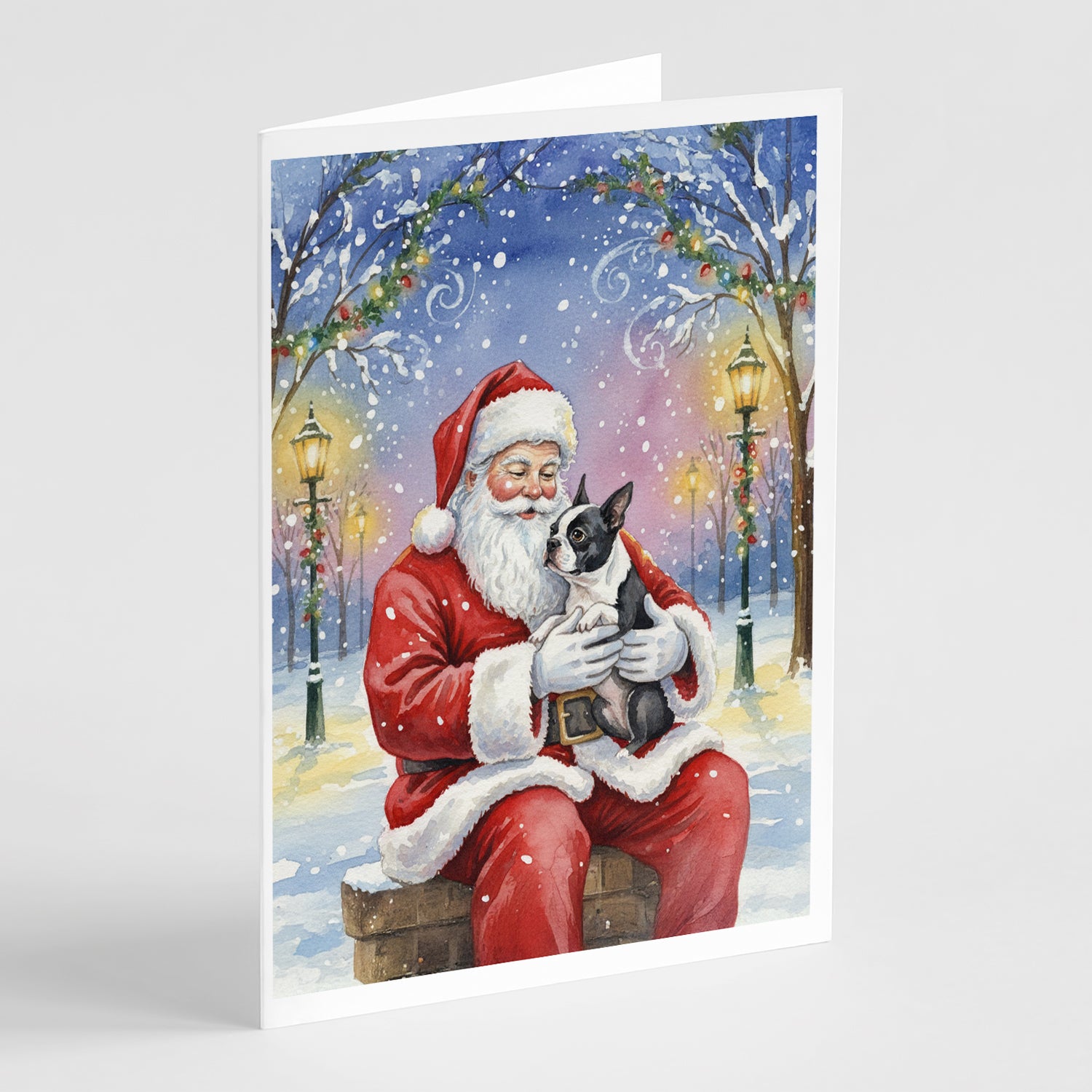 Buy this Boston Terrier with Santa Claus Greeting Cards Pack of 8