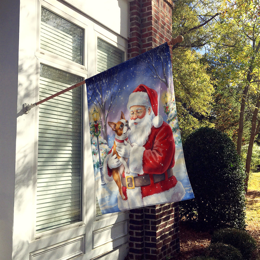 Red Boston Terrier with Santa Claus House Flag